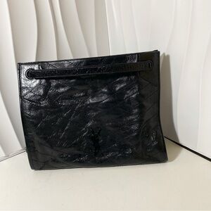 SAINT LAURENT Niki Shopping Bag Black Crinkled Leather